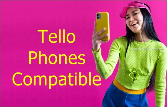 A happy girl holding a Tello Compatible Phones; full list of supported phones