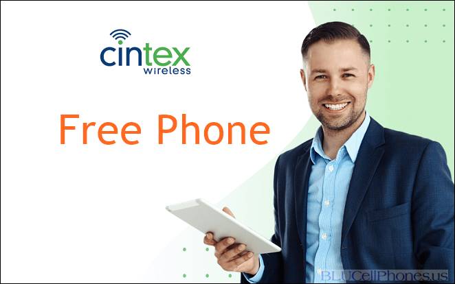 A man holding a Cintex Free Phone with 250 minutes per month