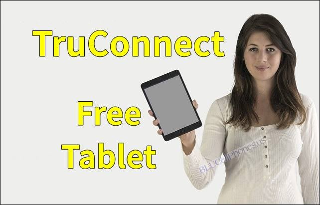 A woman holding a Truconnect Free Tablet ACP program