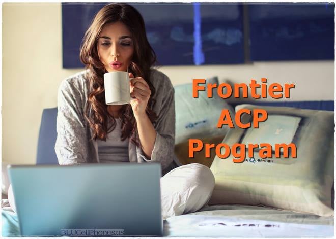 A girl enjoying coffee while browsing on Frontier ACP Program free internet discount service